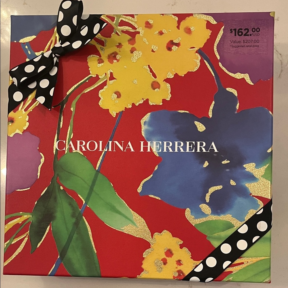Carolina Herrera Red Floral Box with Polka Dot Ribbon